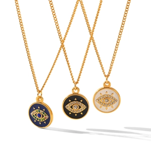 Stainless steel evil eye pendant necklaces with colorful enamel and crystal detailing