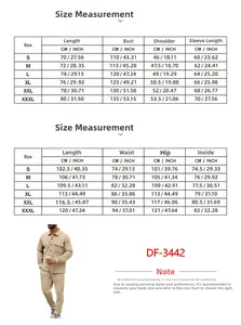 Detailed size chart for men's vintage slim jacket and pants set in CM and inches
