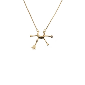Gold plated crescent moon and star necklace with shimmering cubic zirconia accents