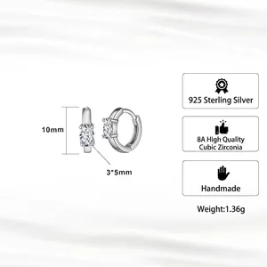 925 sterling silver hoop earrings with 8A marquise cubic zirconia sugar cube design