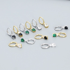 Boucles D'oreilles Créoles Huggie En Argent Sterling 925 Avec Pendentif En Zircon Rond Bijoux Minimalistes Pour Femmes