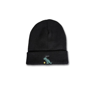 Bonnet Tricoté Pour Femmes Acrylique Chaud Hiver Automne Broderie Dinosaure Mignon Motif Fleurs Mode Coréenne