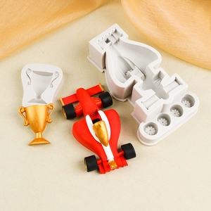 Set stampi in silicone per auto da corsa e trofeo per decorazione torte e dolci