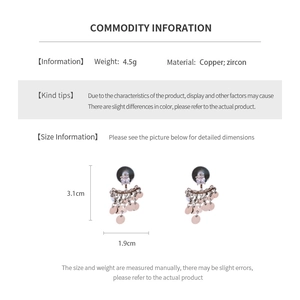 Detailed size and material chart for copper zircon tassel earrings weighing 4.5g