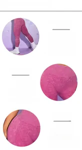 Detail showing ribbed high-waisted yoga pants with peach butt lift and upgrade crotch