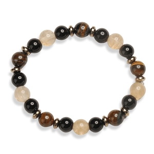 Natural 8mm stone bead bracelet featuring tiger eye and agate stones on elastic cord