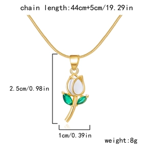 Detailed size specifications for the gold tulip pendant necklace with stone accents