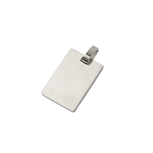 Polished rectangular stainless steel pendant with reflective mirror finish and top ring