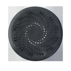 Black round silicone sink strainer with spiral holes to prevent hair clogging
