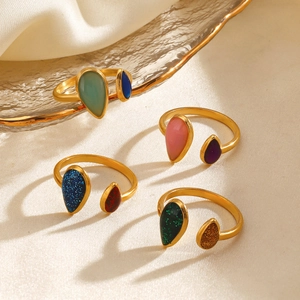 French vintage waterdrop adjustable open rings in colorful oil drip and gold finish