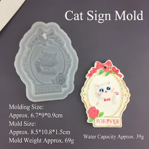 Moule en silicone pour pendentif chat avec bordure florale et gravure Forever pour résine