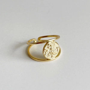 Minimalist gold 925 sterling silver Scorpio coin relief double-layered open ring