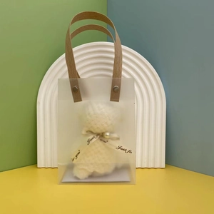 Frosted semi-transparent PVC gift bag with teddy bear and 'Just for you' ribbon detail
