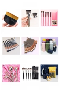 Detailed grid of diverse 5-in-1 multifunctional makeup brushes and beauty tool set