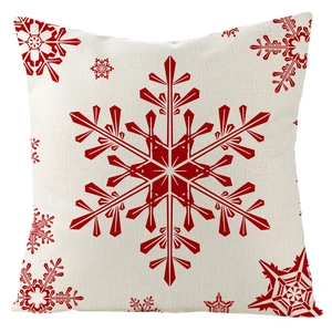 Square red snowflake linen pillowcase for Christmas home decor and holiday cushions