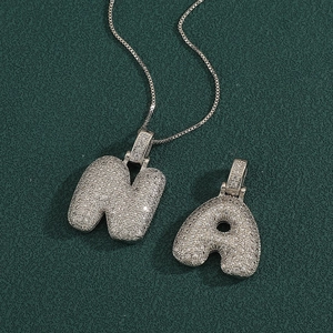 Elegant silver letter A and N pendant necklaces with micro-pave cubic zirconia crystals