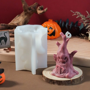 Λεπτομερές καλούπι σιλικόνης για κεριά Halloween με φάντασμα και επιτύμβια στήλη RIP