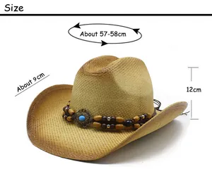 Detailed size guide for the western straw cowboy hat with specific measurements