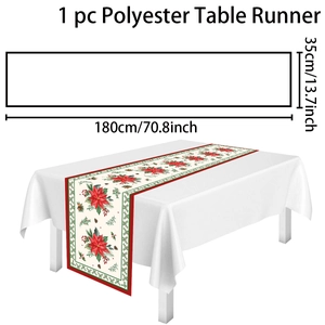 Polyester Christmas table runner with red floral pattern and 180x35cm dimensions