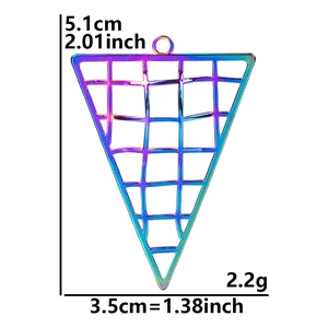 Rainbow mesh triangle pendant for DIY necklace with 5.1cm height and 3.5cm width dimensions