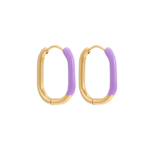 U-shaped vintage gold stainless steel hoop earrings with purple enamel coating for women