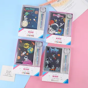 Space astronaut stationery set with spiral notebook, multi-color pen and washi tape
