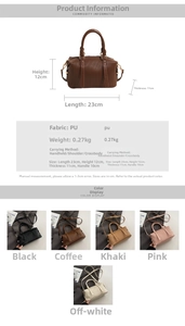 Detailed size specifications and material chart for pleated PU leather crossbody bag