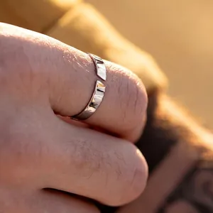 Bague Anneau Lisse en Acier Inoxydable Minimaliste pour Homme Plaqué Or 18K Argent Bague Ouverte Géométrique Ajustable Bijoux de Mode