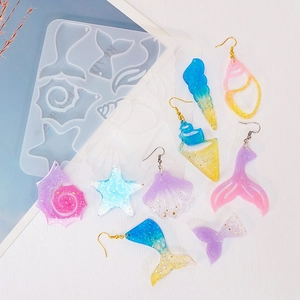 Ocean theme silicone mold set for resin earrings featuring shells and starfish shapes