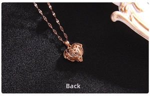 Detailed back view of a rose gold hollow heart pendant with elegant water wave chain