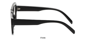 Side view detail of fashion sunglasses featuring wide black temples and smooth glossy finish