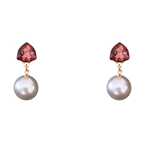 Boucles d'oreilles élégantes avec pierres roses géométriques et perles grises rondes