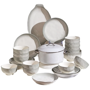 Nordic ceramic tableware set with gradient green glaze and hammer texture finish
