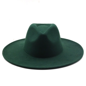 Classic dark green wool fedora hat with wide brim and elegant wool felt texture