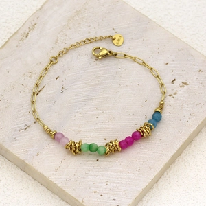 Detail of colorful natural stones and gold-plated stainless steel chain with S.Steel stamp