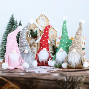 Nordic Christmas Gnome Plush Decoration Knitted Hat White Beard Handmade Swedish Tomte Doll For Holiday Tabletop Home Decor Ornament