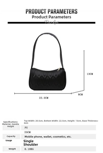 Detailed size chart for French mini PU leather shoulder bag showing 22.5cm width dimensions