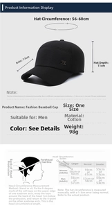 Size guide for men's winter baseball cap with 56-60cm circumference and measurement tips