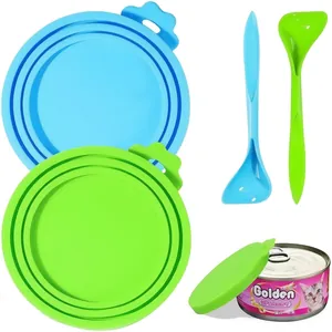 Silicone pet food can covers and long-handled spoons set for cats and dogs seal