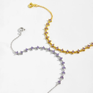 Bracciale a catena in argento 925 con pietre preziose viola in oro e argento finiture
