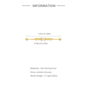 Detail view of 925 sterling silver industrial piercing bar with star and moon zircon chain