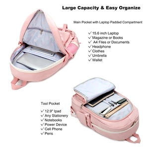 Macro detail of spacious interior with 15.6 inch laptop compartment and multi-pocket storage