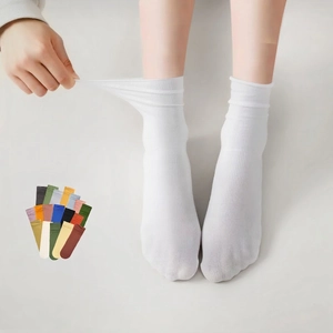 Women's thin ice silk crew socks in white with high elasticity and breathable summer fabric
