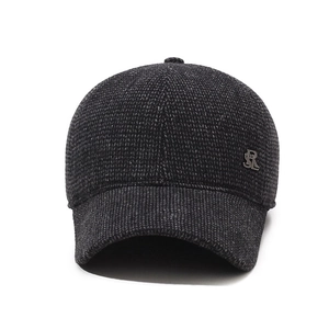 Men's wool blend baseball cap with warm fleece lining and metal logo in dark grey