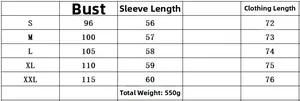 Size chart for women's solid color blazer cardigan showing measurements in centimeters