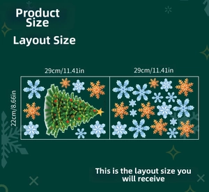 Tabella taglie con due fogli da 29x22 cm di adesivi natalizi con fiocchi di neve