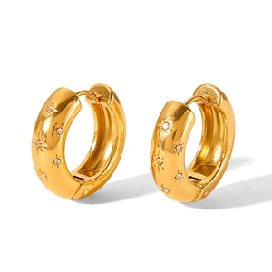 Boucles d'oreilles vintage en acier inoxydable plaqué or 18k avec cristaux en étoile