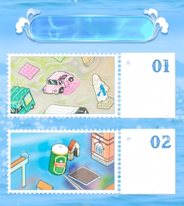 Detail showing waterproof PET stickers with 3D miniature city scenes and easy-peel edges