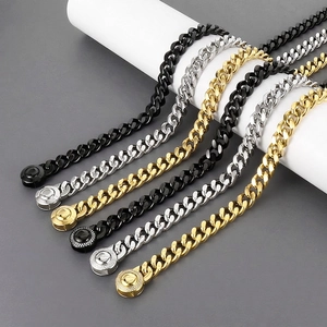 Cuban Link Chain Necklace Titanium Steel Round Rhinestone Buckle Hip Hop Punk Jewelry For Men