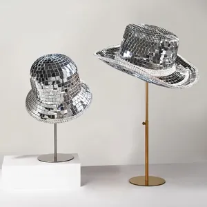 Cappello Da Cowboy Specchio Disco Ball Piastrelle Di Vetro Riflettenti Cappelli Bucket Luccicanti Per Feste Festival Musicali Accessorio Clubwear